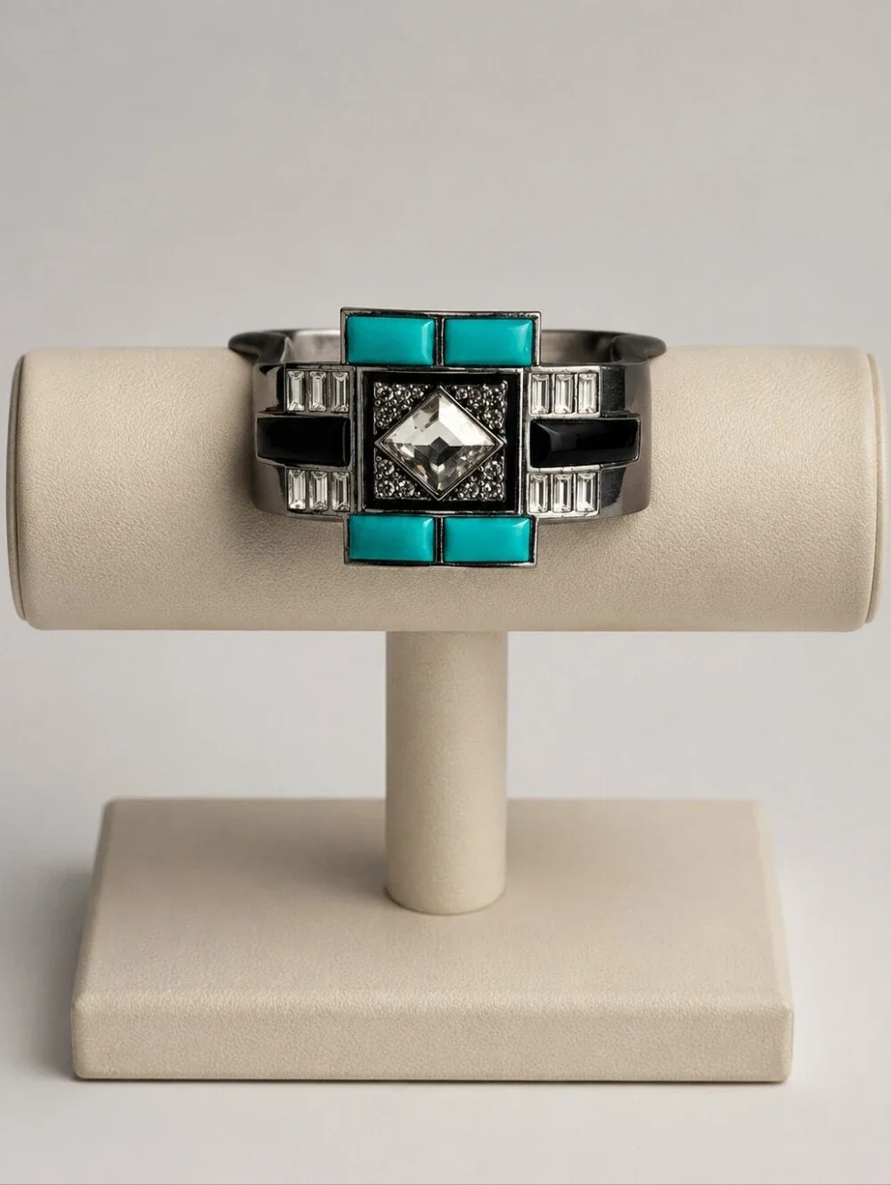 Lia Sophia Geometric Statement Cuff Bracelet Silver Tone Turquoise Black Crystal